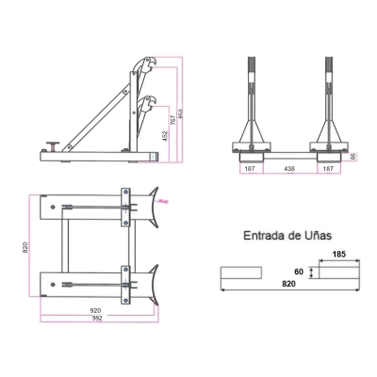 Suporte Empilhador para 2 Bidões ND 1000kg 952x820x850mm