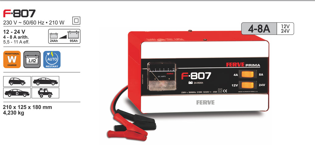 CARREGADOR DE BATERIAS 12-24V F-807 FERVE