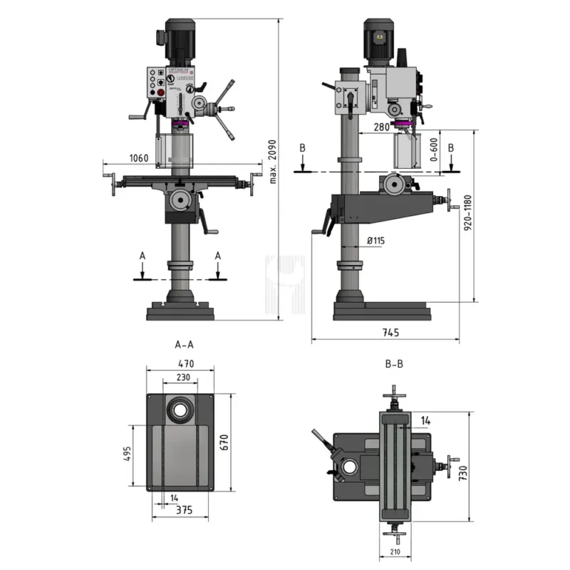 ENGENHO DE FURAR DE COLUNA COM MESA DE MOVIMENTOS CRUZADOS OPTIDRILL DH 40CTP