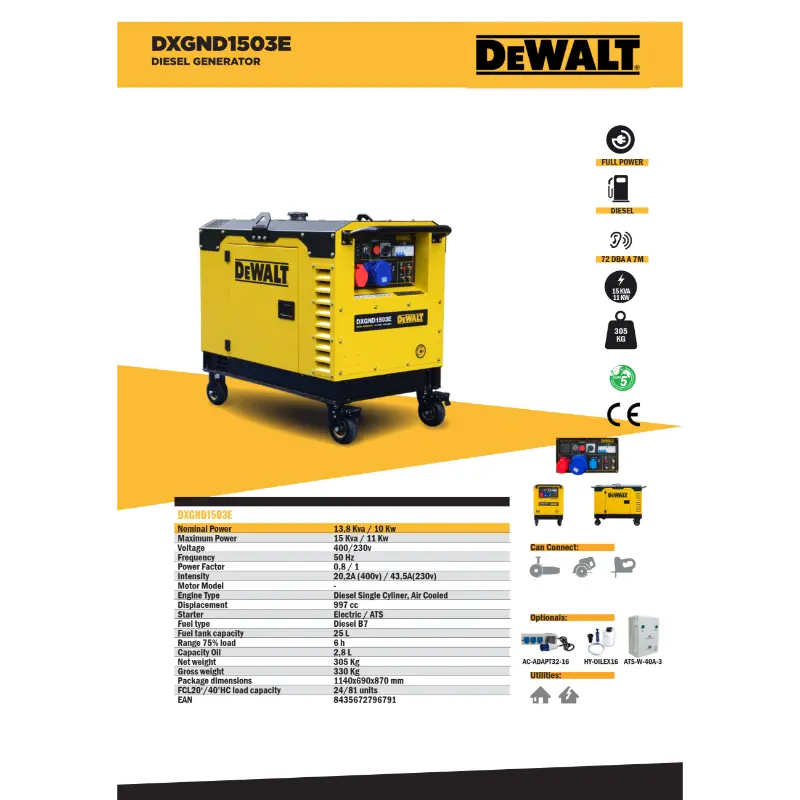 GERADOR DIESEL 15 KVA DXGND1503E DEWALT
