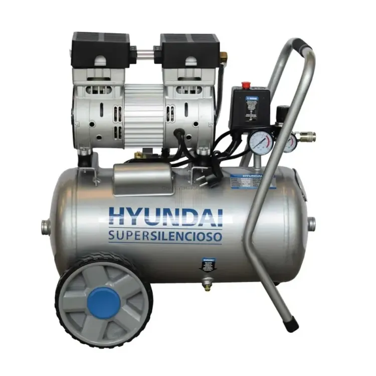 Compressor Silencioso Sem Óleo HYUNDAI AC24-1S 24L 750W 8 Bar Compressor Silencioso Sem Óleo HYUNDAI AC24-1S 24L 750W 8 Bar