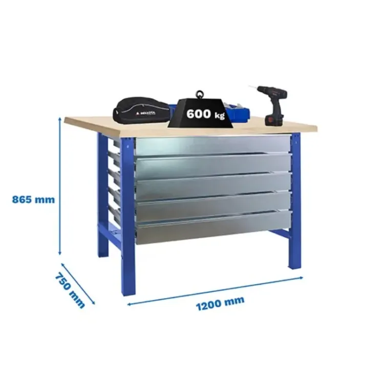 BANCADA DE TRABALHO BT6 MDF 5BOX 1200X750 MM AZUL