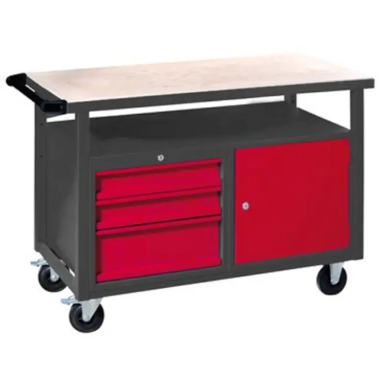Carro Bancada Metalworks DEW12060L com 3 Gavetas e Tampo Madeira