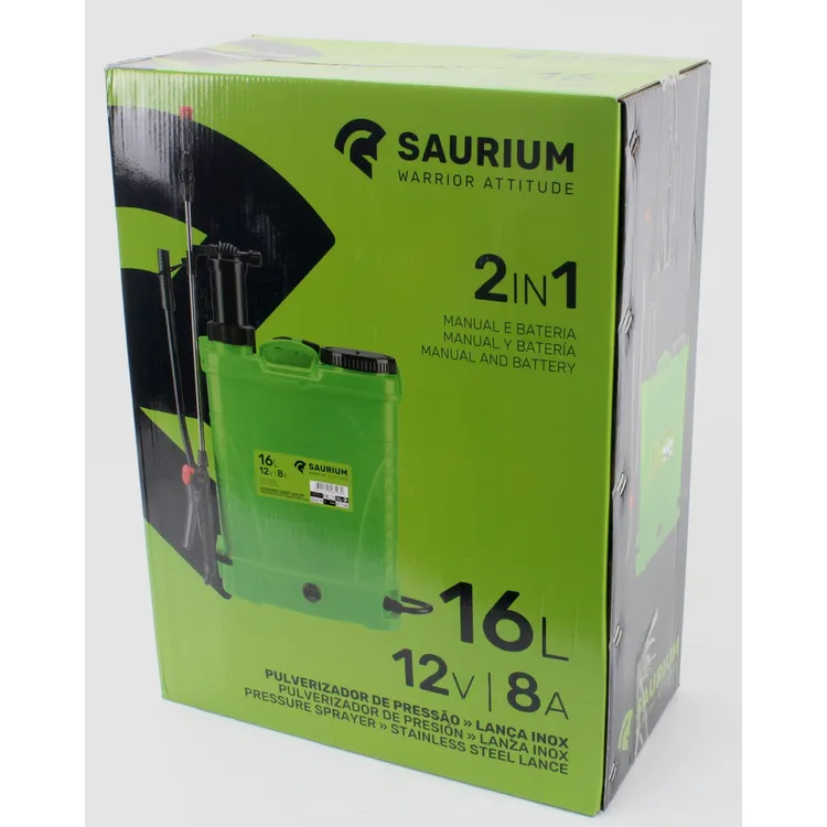 PULVERIZADOR DE PRESSÃO 2 EM 1 MANUAL E BATERIA 16L SAURIUM