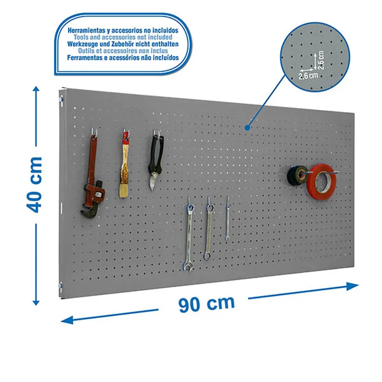 PAINEL DE PAREDE PERFUR. 900X400 CINZA C/8 GANCHOS