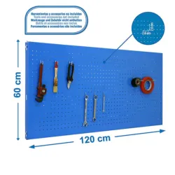 PAINEL DE PAREDE PERFUR. SIMONWORK 1200X600 AZUL+8 GANCHOS