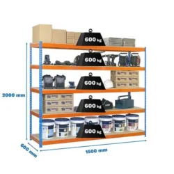 ESTANTE METÁLICA CHIPBOARD 2000X1500X600 AZUL/LARANJA