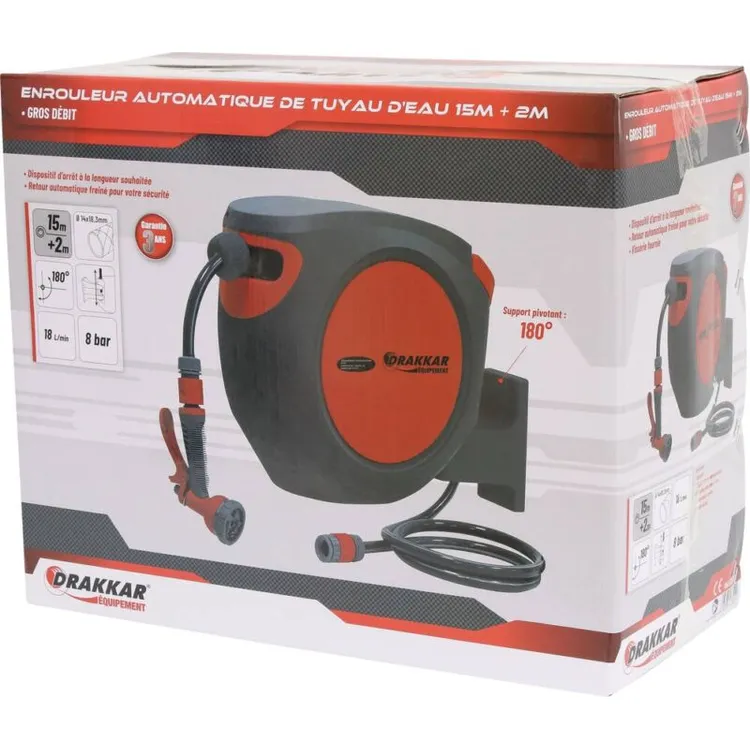 ENROLADOR AUTOMÁTICO MANGUEIRA ÁGUA 15M 14MM DRAKKAR