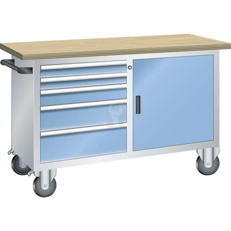 BANCADA DE TRABALHO COMPACTA CINZENTA 5 GAVETAS 1250X700MM