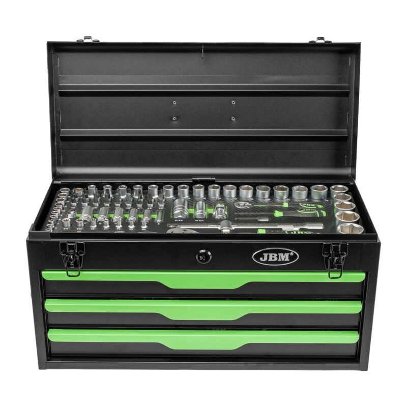 Caixa de Ferramentas JBM 143 Peças Zincada Cr-V 1/4" 1/2"