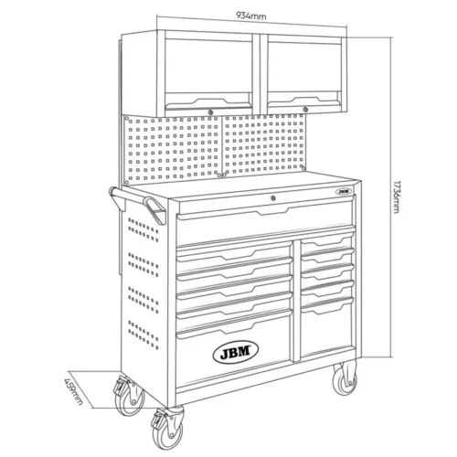 CARRO FERRAMENTAS 11 GAVETAS PAINÉIS ARMÁRIOS JBM