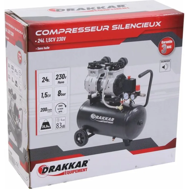COMPRESSOR SILENCIOSO 24L 1.5CV 230V DRAKKAR