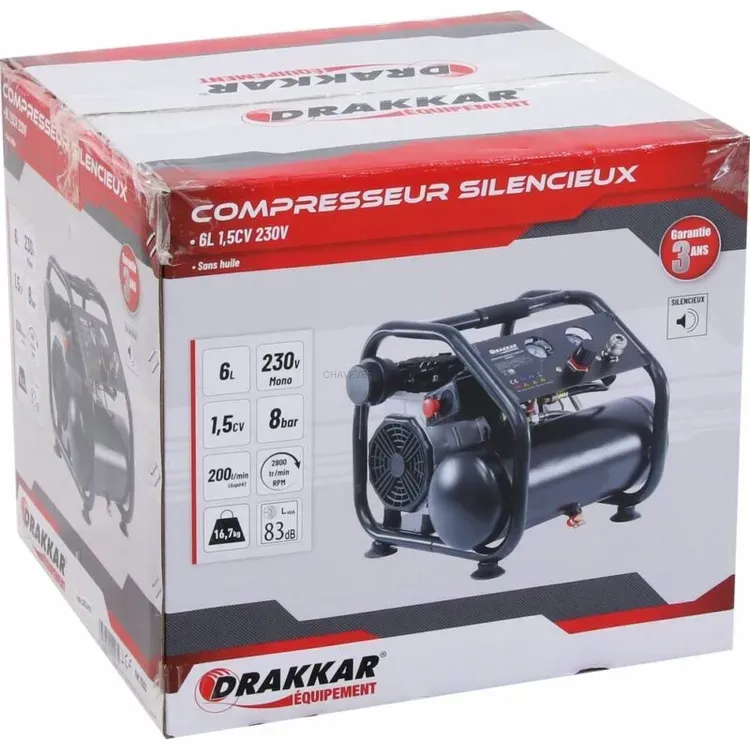 Compressor silencioso 6L 1.5CV 230V DRAKKAR