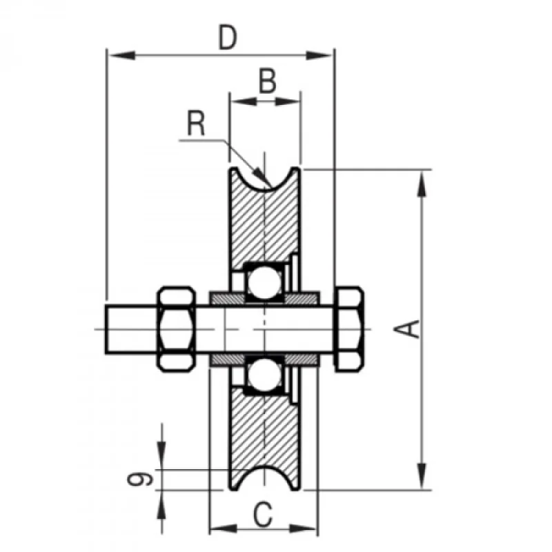 RODAS 1 ROLAMENTO Canal “U” 20 mm 80-138 GAYNER