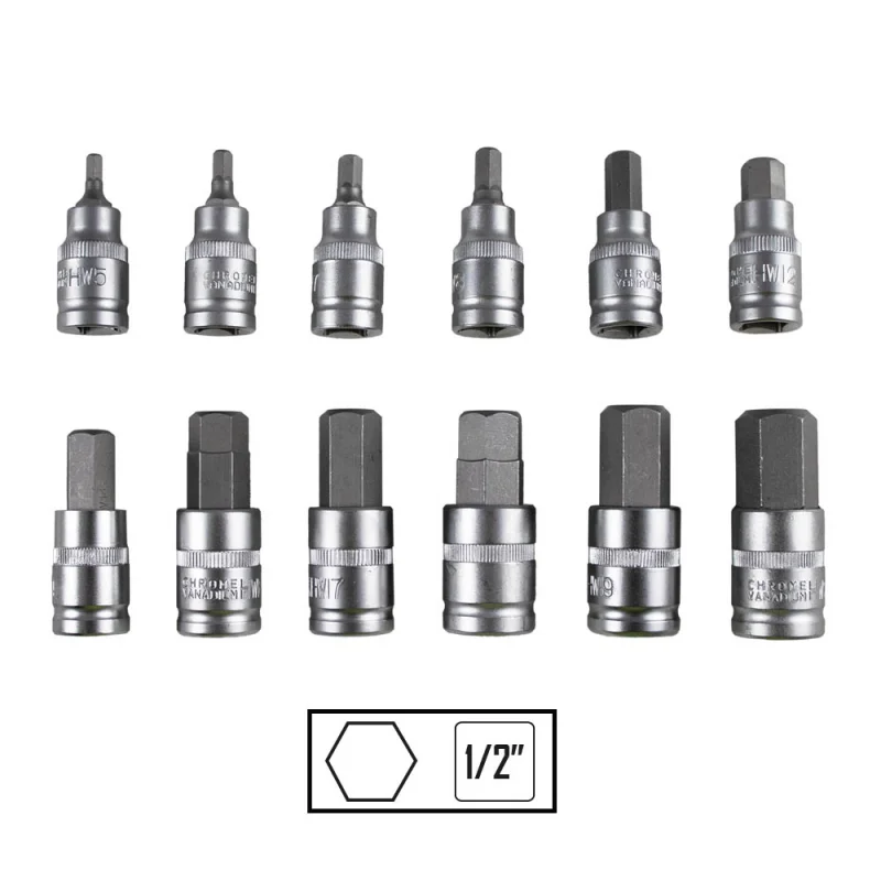Caixa de 12 peças 1/2" hexagonal JBM 5-22mm