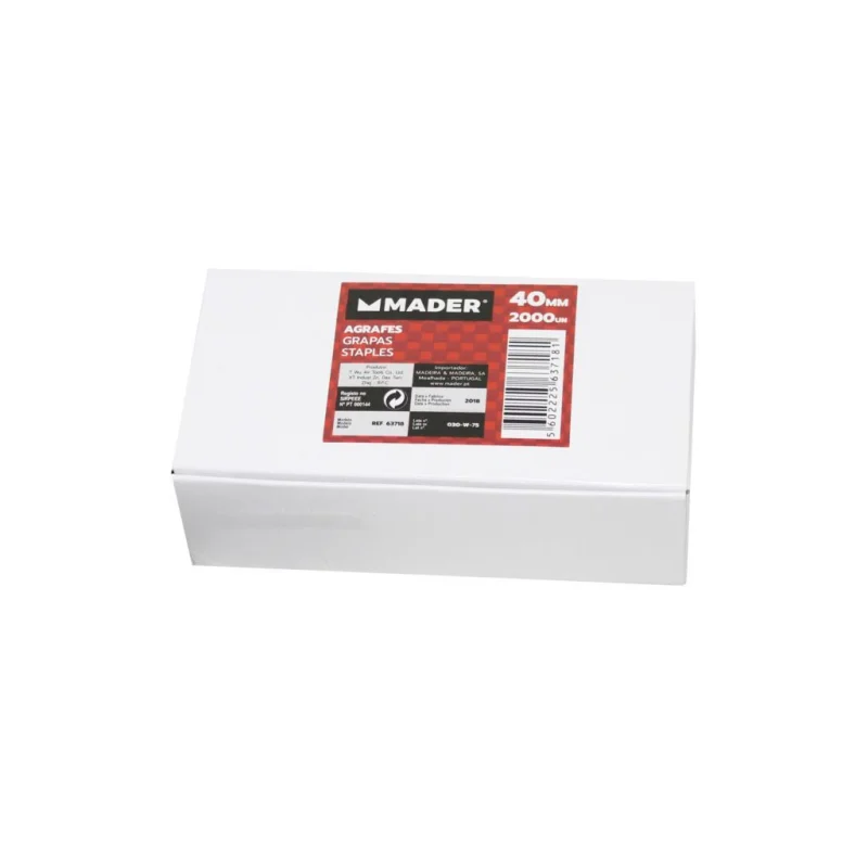 AGRAFES MÁQUINA DE PREGAR / AGRAFAR PNEUMÁTICA 40MM CX2000 MADER