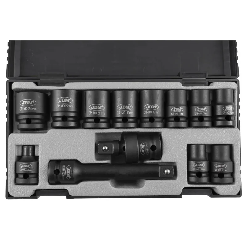SET 13 CHAVES DE IMPACTO DE 1/2" HEXAGONAIS + ADAPTADOR JBM