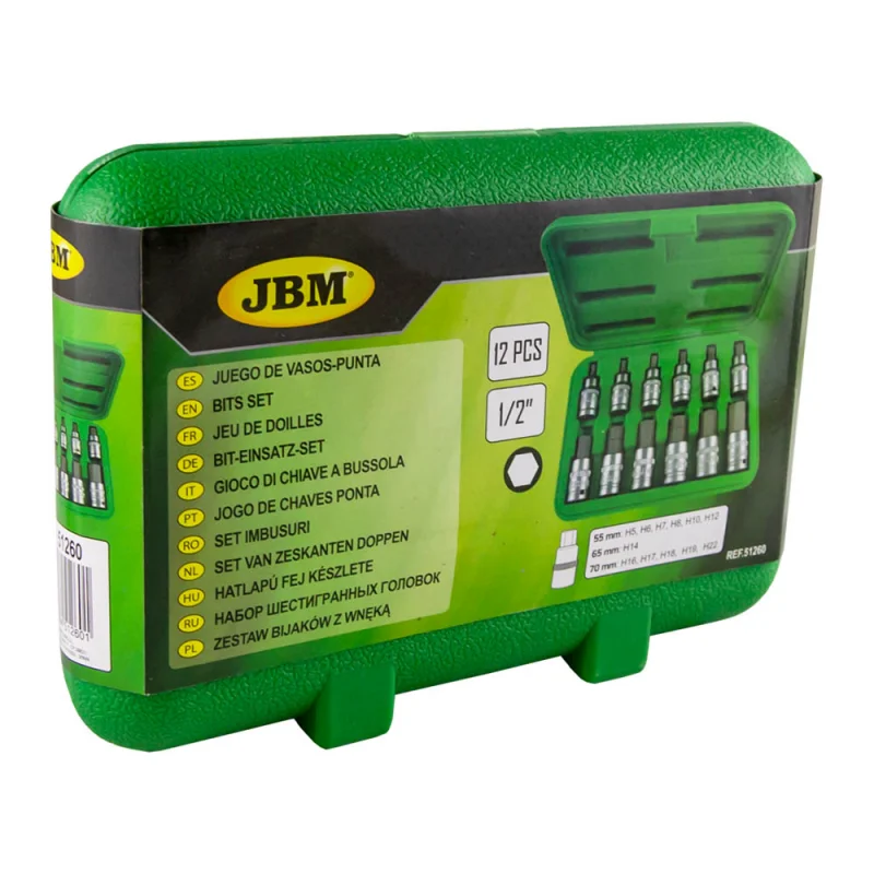 Caixa de 12 peças 1/2" hexagonal JBM 5-22mm