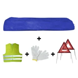KIT EMERGÊNCIA SACO AZUL + 2 TRIÂNGULOS+COLETES+LUVAS