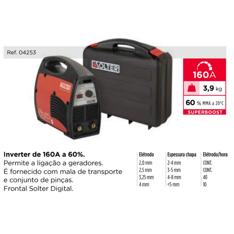 Máquina de Soldar Inverter Digital COTT 175 S SOLTER 160A Mala de Transporte
