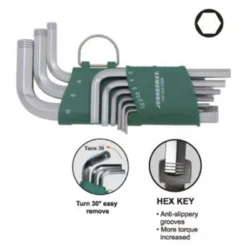 JOGO DE 9 CHAVES HEXAGONAIS CURTAS JONNESWAY