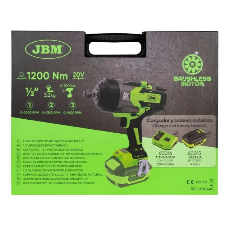 PISTOLA DE IMPACTO BRUSHLESS A BATERIA 1/2" JBM