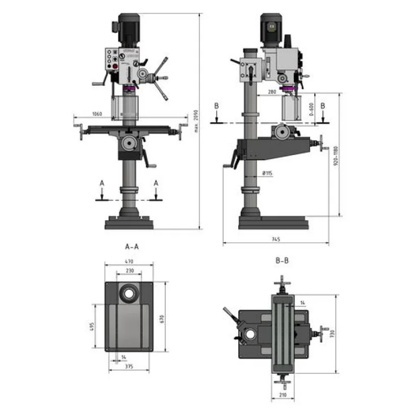 MAQ. FURAR COLUNA OPTI DH40CT/400V/3Ph C/ MESA DE MOV.CRUZADOS OPTIMUM