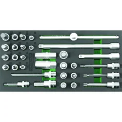 TABULEIRO C/ 32 PEÇAS CHAVES DE BITS/EXTENSÕES JONNESWAY