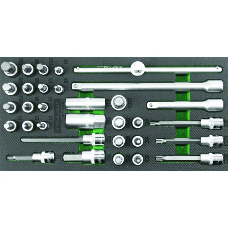 TABULEIRO C/ 32 PEÇAS CHAVES DE BITS/EXTENSÕES JONNESWAY