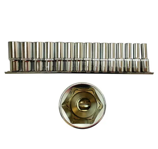 Jogo de Chaves de Caixa Longas – 1/2″ DR 6 Faces, 15 Peças TOOLHUB