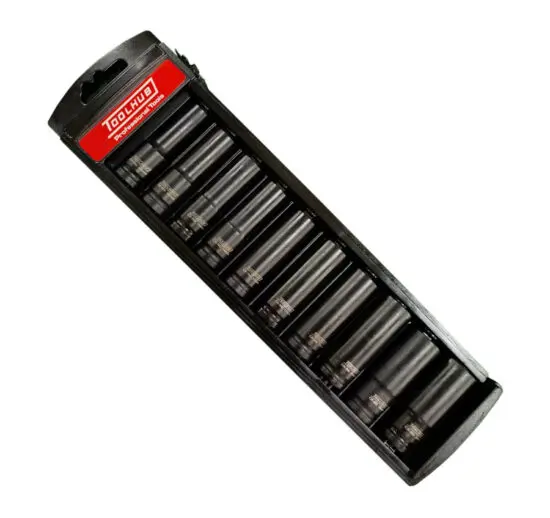 Jogo de Chaves de Caixa de Impacto Longas 1/2″ DR 6 Faces 10 Peças TOOLHUB