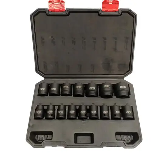Jogo de Chaves de Caixa de Impacto Curtas 1/2″ DR 6 Faces 16 Peças TOOLHUB