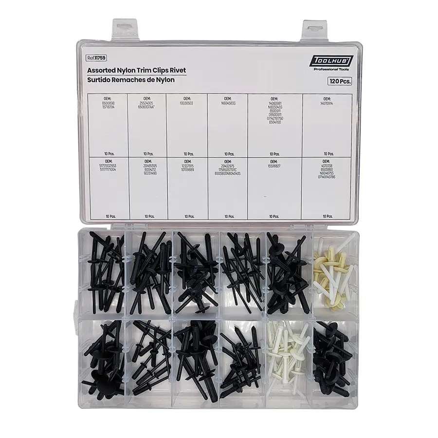 Conjunto de Grampos e Rebites de Nylon para Frisos TOOLHUB em Caixa