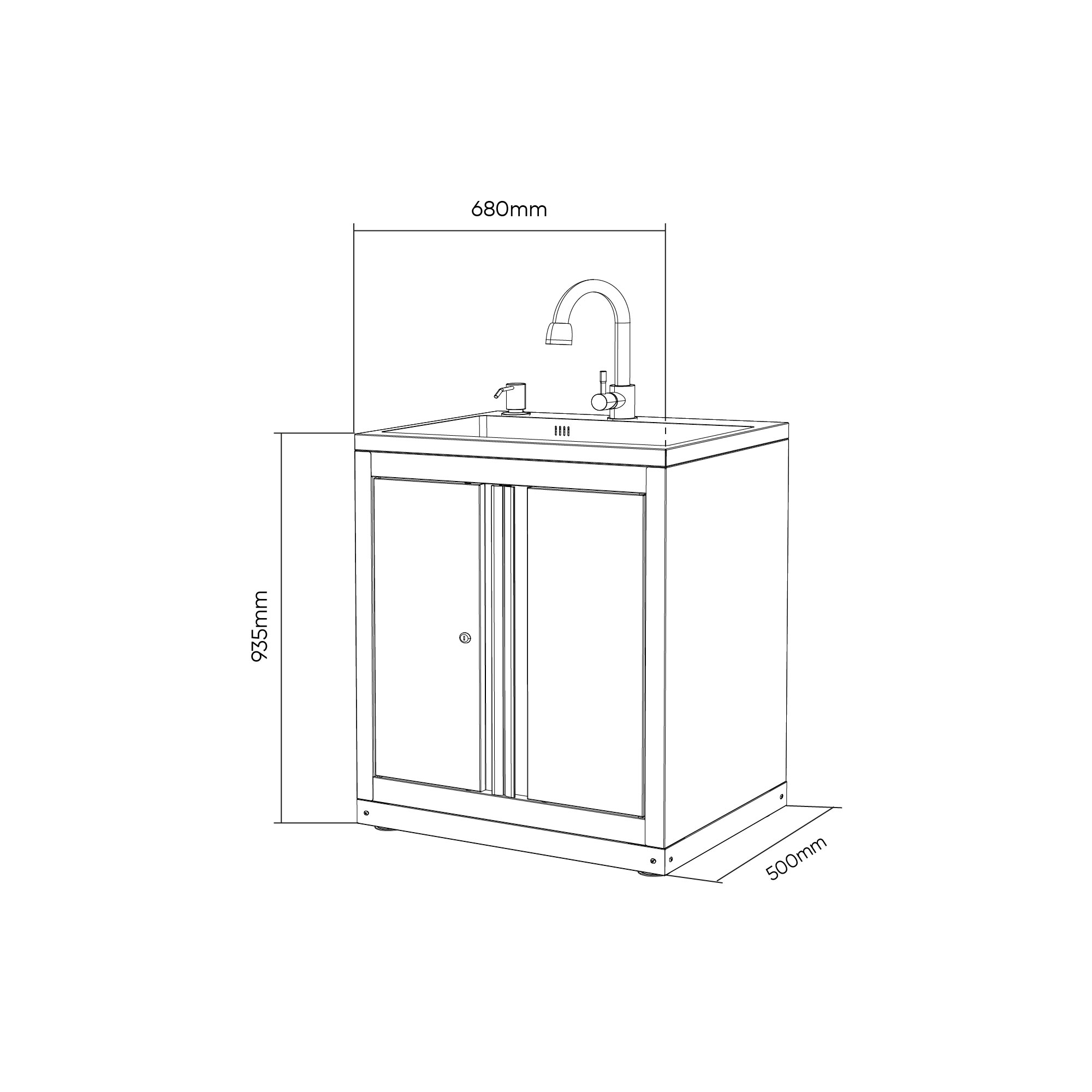 Armário com lava-loiça integrado JBM 680x500x935mm Inox