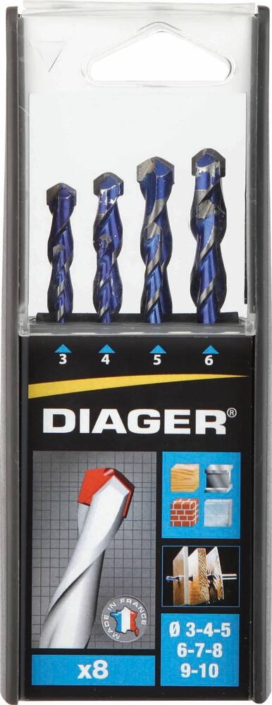 Coffret de 8 Brocas Multi-materiais DIAGER Carbureto 3-10mm