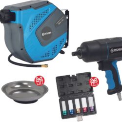 Pack STILKER Enrolador de Mangueira de Ar 20m com Chave de Impacto Pneumática e Acessórios