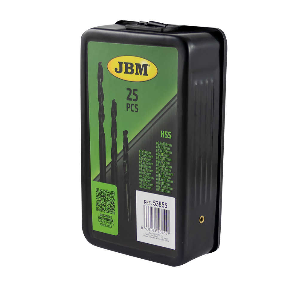 Estojo de Brocas Helicoidais JBM 1-13mm HSS 4241 Preto 25 Peças