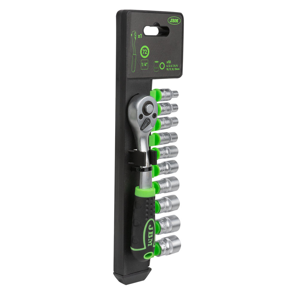 Conjunto de Roquete 1/4" JBM com 10 Vasos Hexagonais 72 Dentes 145mm