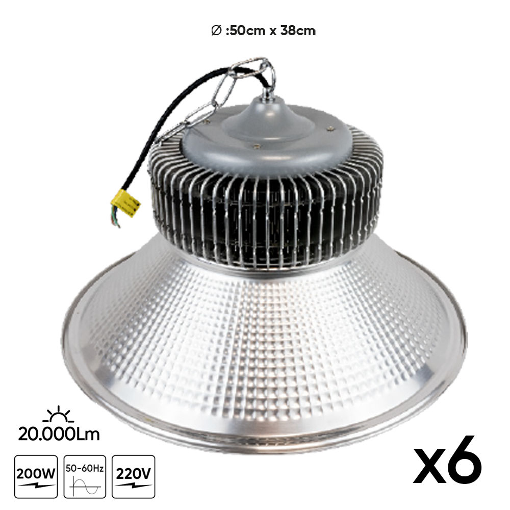 Conjunto de 6 Campânulas LED Industriais JBM 200W 220V 20000Lm