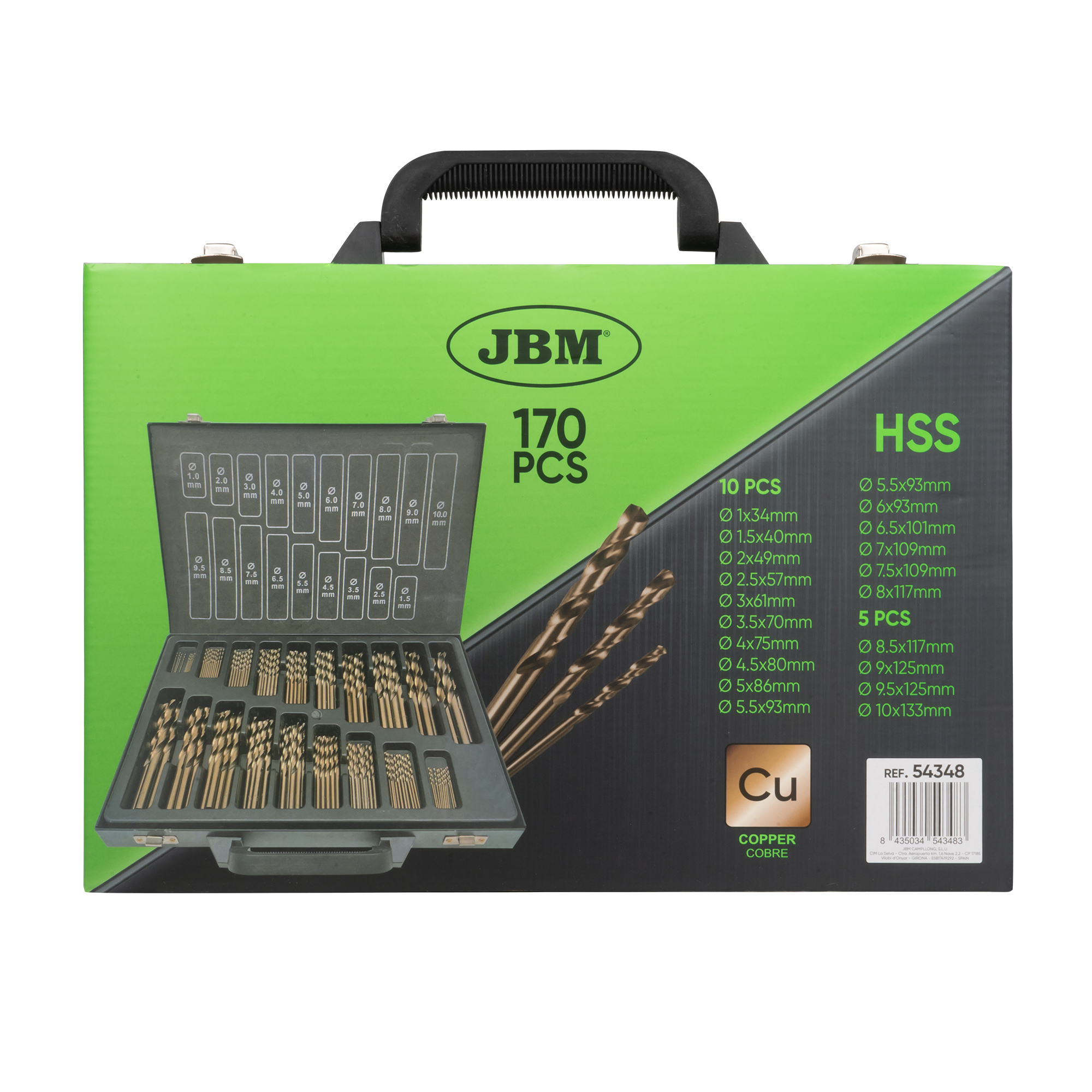 Jogo de 170 Brocas Helicoidais de Cobalto HSS-CO5 JBM 1-10mm