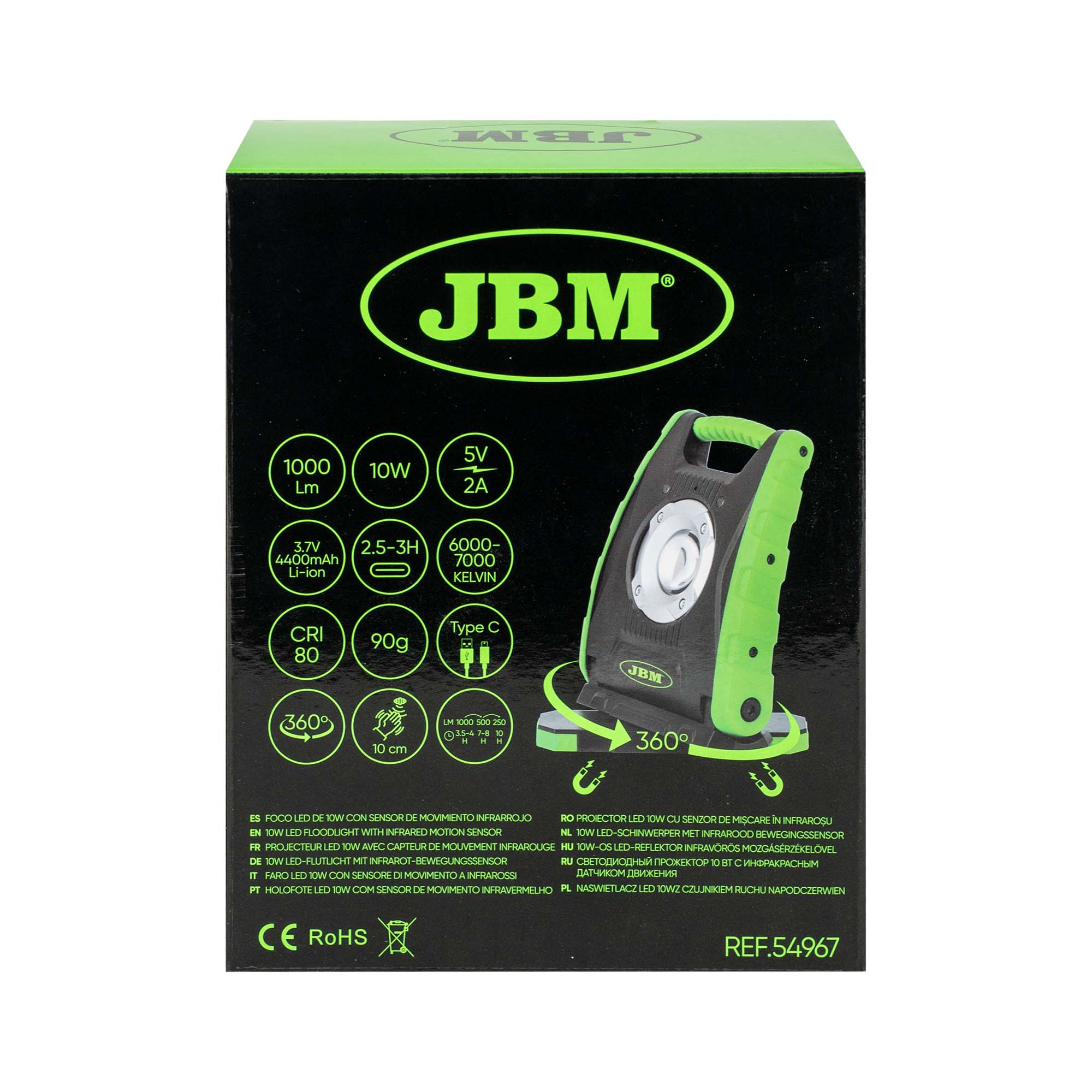 Projetor LED Portátil JBM 10W com Sensor de Movimento Infrarredores 1000Lm