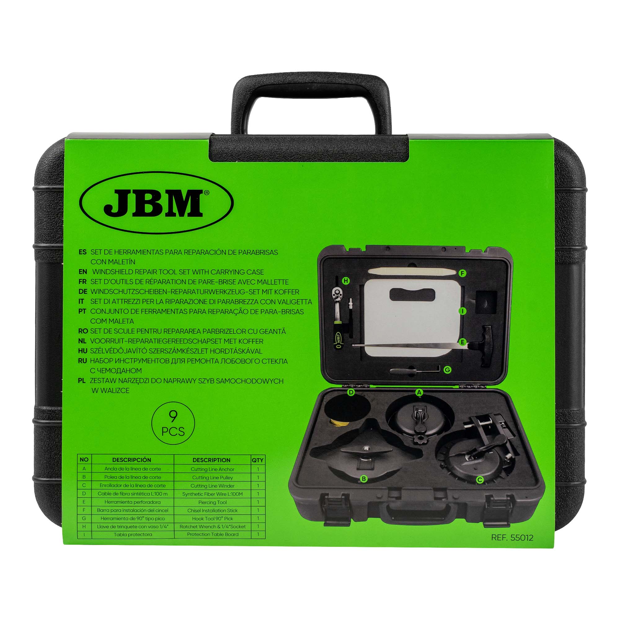 Set de Ferramentas para Substituição de Para-brisas JBM 9 Peças com Maletim