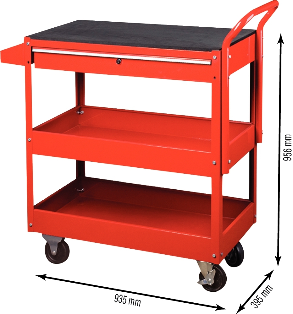 Carrinho de Oficina Metálico DRAKKAR 3 Prateleiras e 1 Tiroir 935x395x956mm