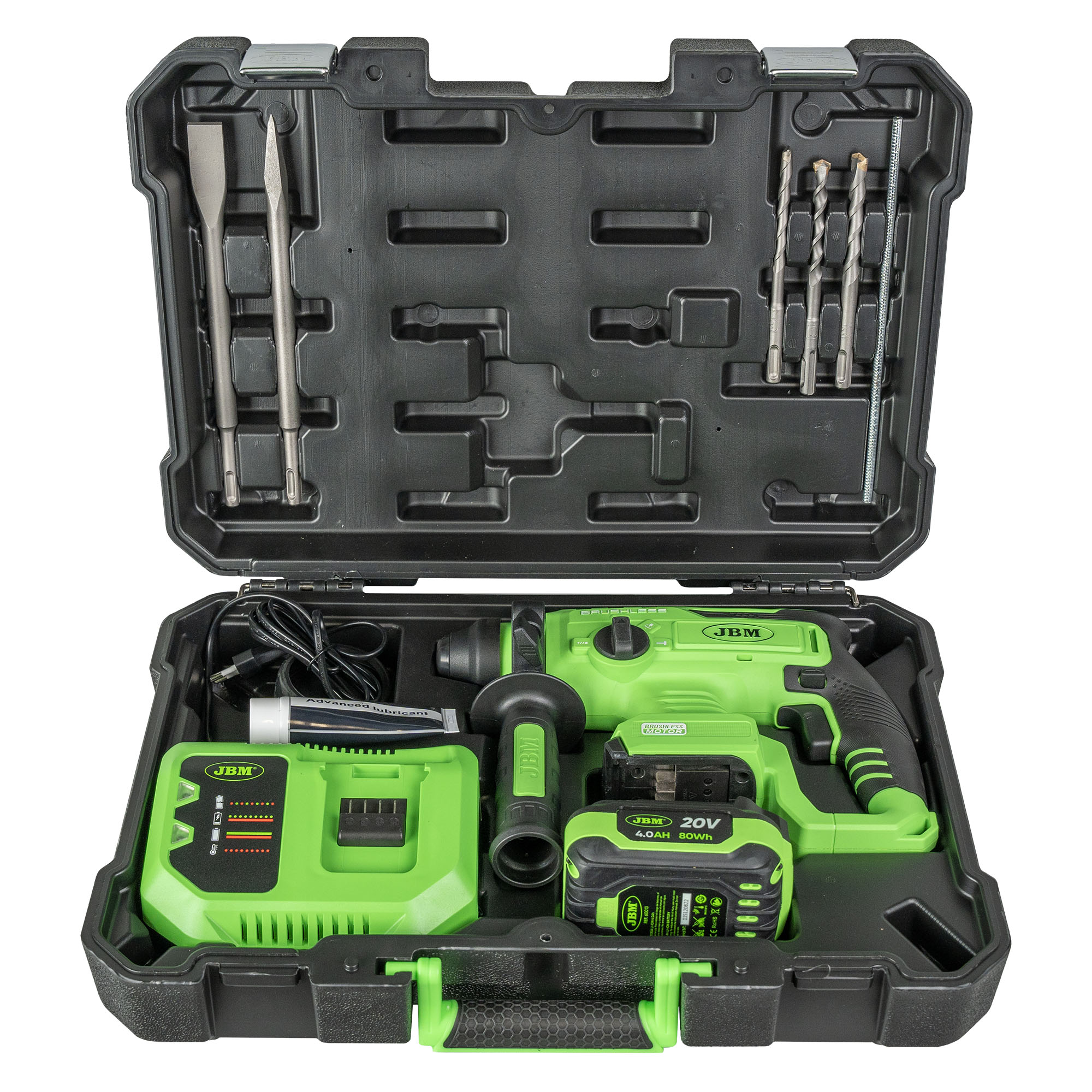 Martelo Percutor SDS a Bateria JBM 20V Brushless com Maleta e Acessórios