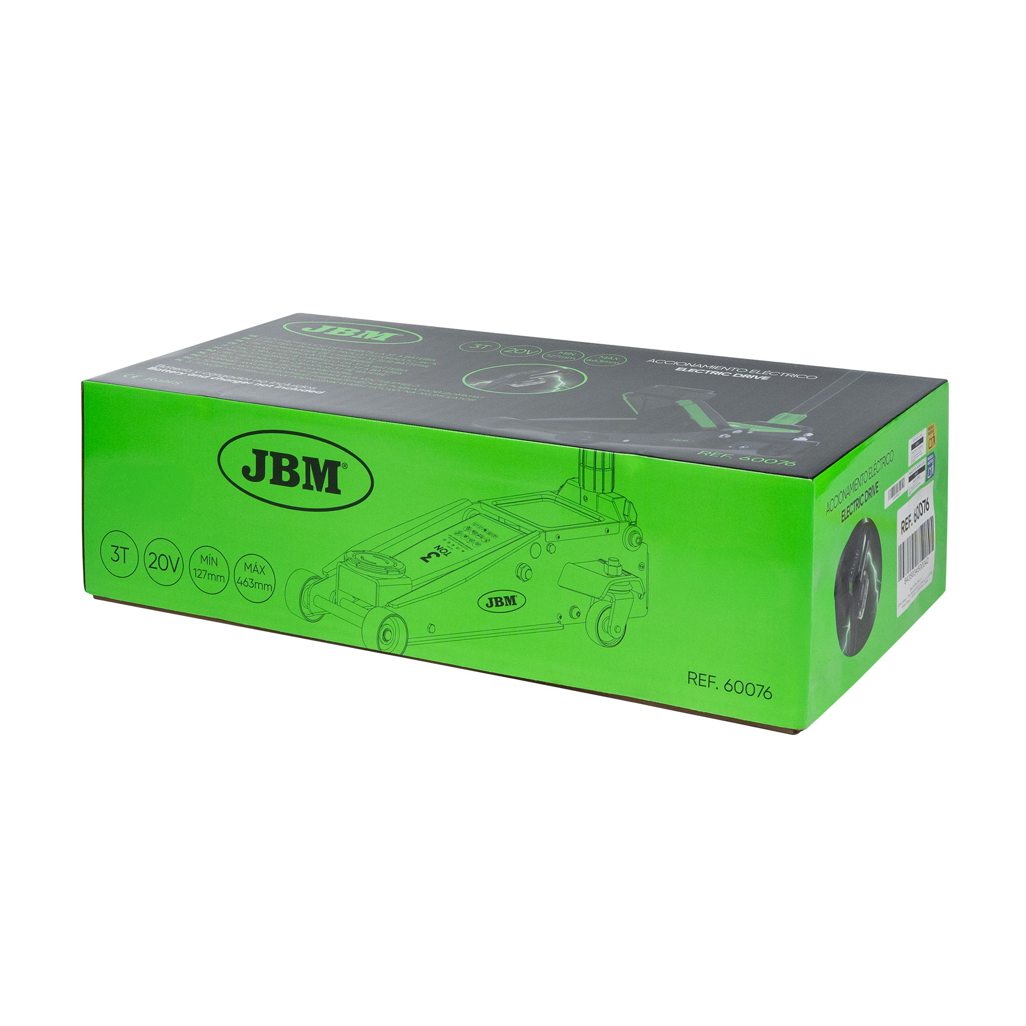 Macaco hidráulico de rodas JBM 3T a bateria 20V