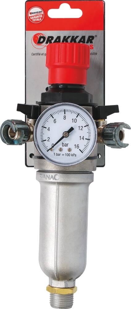 Filtro Regulador de Pressão DRAKKAR 1/2" com Torneiras 1/4" e Ligação Baioneta