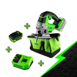 Pack Serra Elétrica de Corte Vertical Brushless JBM com Bateria 4,0Ah, Carregador 20V e Mochila