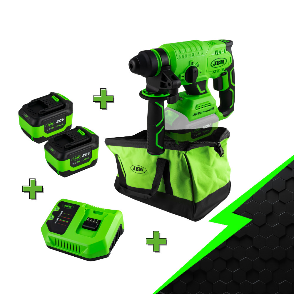 Martelo de Rotação Elétrico JBM 60023 20V com 2 Baterias 6.0Ah e Mochila