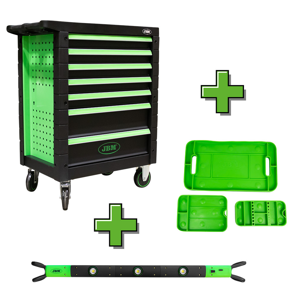 Set de Oficina JBM 3 Peças: Bandejas Flexíveis, Carro 7 Gavetas e Barra LED