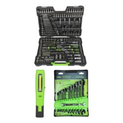 Pack de Ferramentas JBM 216 Peças com 12 Chaves de Roquete e Luz 500lm